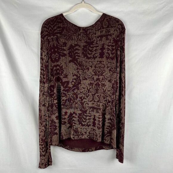 Kiara Floral Stretchy Brown Tan V-Neck Travel Blouse Large - Picture 2 of 10